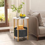 Giantex Round End Table, Small Side Table with Removable Fabric Basket, Modern Bedside Table with Metal Frame, Sofa Couch Accent Table for Small Space Living Room, Nightstand for Bedroom, White