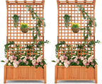 S AFSTAR Planter with Trellis Set of 2, 35.5x17.5x72.5 inch Wood Planter Box with Lattice Trellis & Hanging Roof, Removable Base, Plant Box for Climbing Plant Flower Rose Grape Cucumber