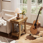 LITTLE TREE Narrow Side Table with Storage Shelf, 2-Tier Rectangular End Table with Wood Legs, Small Night Stand for Bedroom, Living Room, Small Spaces, 11.81" D x 23.62" W x 23.62" H