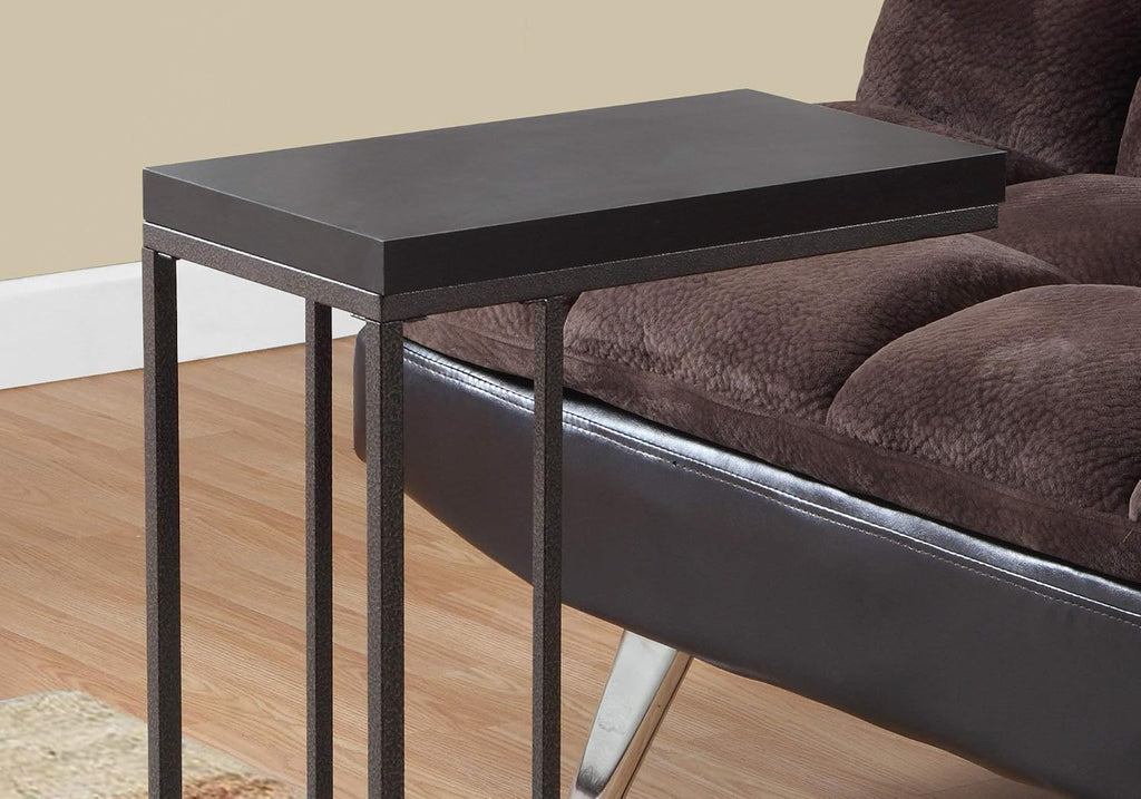 Accent Table, C-Shaped, End, Side, Snack, Living Room, Bedroom, Brown Laminate, Brown Metal, Contemporary, Modern