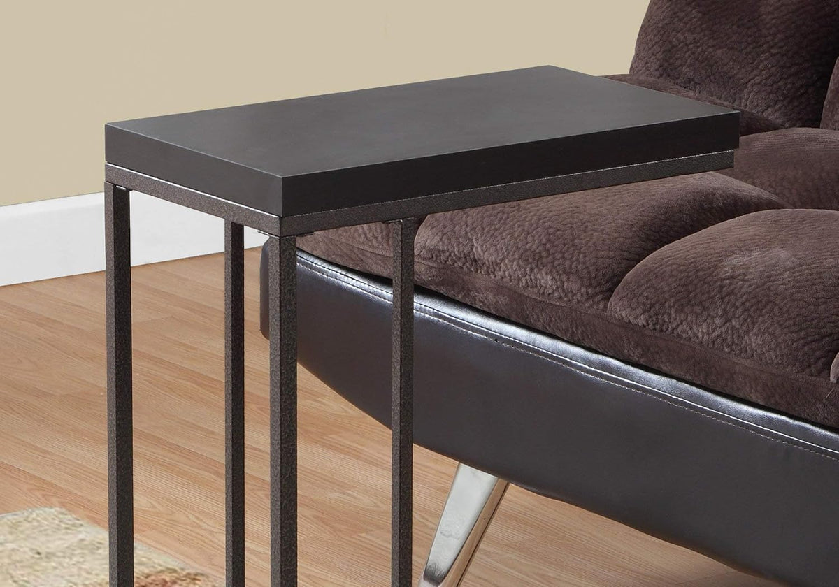 Accent Table, C-Shaped, End, Side, Snack, Living Room, Bedroom, Brown Laminate, Brown Metal, Contemporary, Modern