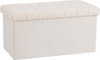 Seville Classics Cushioned Fabric Ottoman Hidden Storage Chest Footrest Chair, Padded Seat for Bedroom, Dorm, Loft, Living Room, Entryway, Hallway, White Boucle, 30" Bench