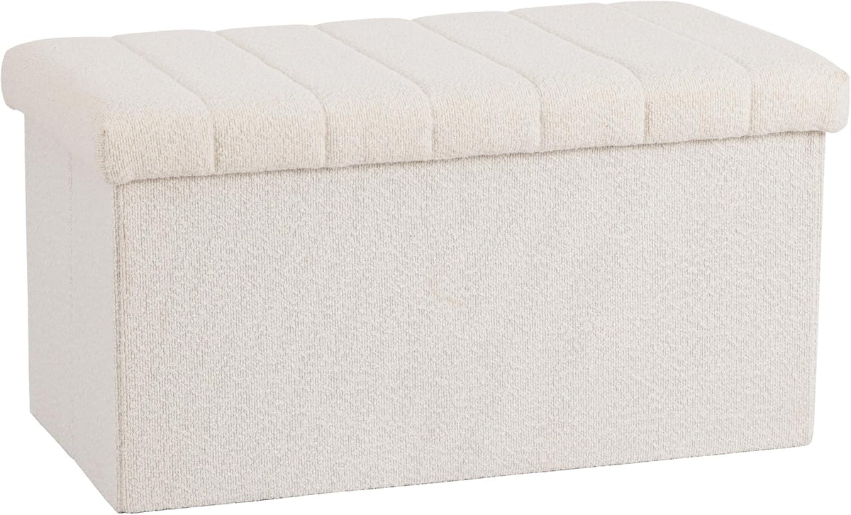 Seville Classics Cushioned Fabric Ottoman Hidden Storage Chest Footrest Chair, Padded Seat for Bedroom, Dorm, Loft, Living Room, Entryway, Hallway, White Boucle, 30" Bench