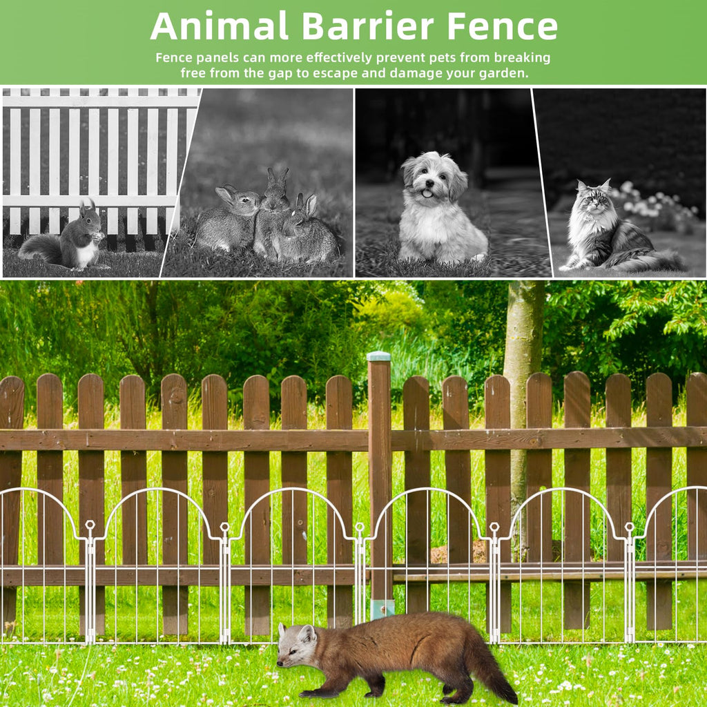 10 Pack White Decorative Garden Fence, 17in(H) x 10ft(L), with Ground Stake