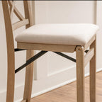 Linon Triena X Back Neutral Greywash Wooden Fully Assembled Folding 24 Inch Seat Height Counter Stool with Beige Upholstered Seat