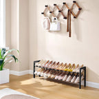 FAVOOSTY 2-Tier Expandable Shoe Rack, Adjustable Shoe Shelf Storage Organizer Space Saving Metal Free Standing Shoe Rack for Entryway Closet Doorway, Black