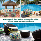 Cinnvoice 2 Pcs Inflatable Outdoor Ottoman Pouf Waterproof Round Footrest with Handle D21 x H9 Inch Indoor Outdoor Portable Footstool for Patio Garden Camping or Home Pool(Parrot)