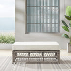 Crosley Furniture Thatcher Wicker Coffee Table and Ottoman Foot Rest for Porch, Deck, Backyard, Driftwood with Creme Cushions