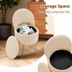 Korser Vanity Stool Chair with Storage and Folding Back, 13"x13"x27.6" Round Faux Fur Comfy Ottoman, 4 Metal Legs with Anti-Slip Feet, Makeup Chair for Living Room, Bedroom, Dressing Room