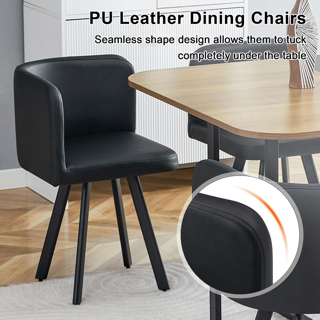 Dining Table Set for 6, 60" Faux Marble and Wood Kitchen Table with 6 PU Leather Chairs,Modern Retangular Dining Table Set for Kitchen,Living Room (Black, Wood+Black Table Set)