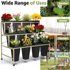 Flower Display Stand 3 Layers with Buckets, 12 PCS Buckets Plant Stand with Wheels, Movable Metal Plant Stand for Terrace Garden, Living Room, Florist Shop