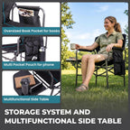 FUNDANGO Oversized Folding Chairs for Outside, Fully Padded Camping Director Chair for Adults, Support 450lbs Portable lawn chairs with Side Table, Side Pockets for outdoor Camp, Picnic, Lawn, Concert
