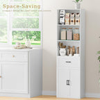 67" Tall Kitchen Pantry Storage Cabinet, Modern Freestanding Food Storage Unit with Doors, 4 Tier Open Shelves, Cupboard for Small Kitchen, Mudroom or Hallway (White, with Drawer)