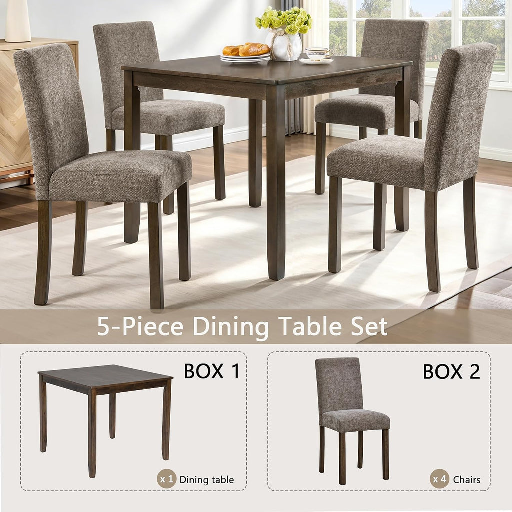 Harper & Bright Designs 5-Piece Dining Table Set with 4 Chairs, 34.5" Square Farmhouse Kitchen Table for Small Spaces, Rustic Walnut Wooden Dining Set for 4 People, Apartment & Dining Room