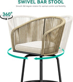 YITAHOME 27" Bar Stools Set of 4 with Arms & Cushions, 360° Swivel Outdoor Bar Stools, All Weather Counter Height Bar Stools Set of 4 with Curved Back for Backyard, Kitchen Island, Dining Room, Beige