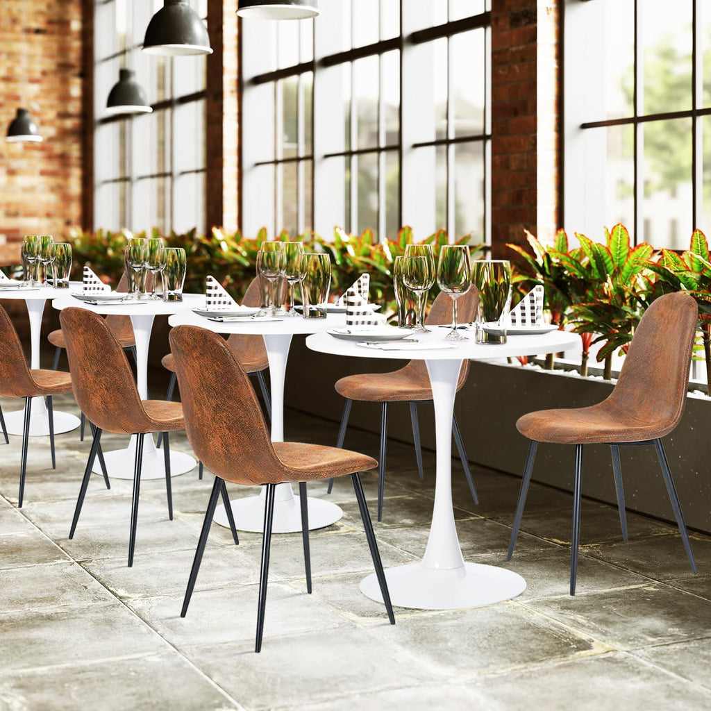 FurnitureR Dining Chairs Set of 6, Faux Suede Upholstered Kitchen & Dining Room Chairs with Metal Legs, Comfortable Mid-Back Side Chairs for Holiday Hosting & Everyday Use, Brown