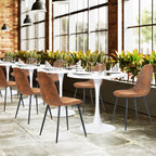 FurnitureR Dining Chairs Set of 6, Faux Suede Upholstered Kitchen & Dining Room Chairs with Metal Legs, Comfortable Mid-Back Side Chairs for Holiday Hosting & Everyday Use, Brown