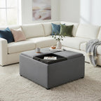 SIMPLIHOME Avalon Wide Contemporary Square Coffee Table Storage Ottoman, Flint Grey,