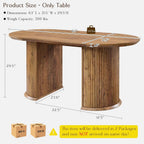 T4TREAM Fluted 63" Oval Dining Table for Kitchen Living Room, Rustic Brown