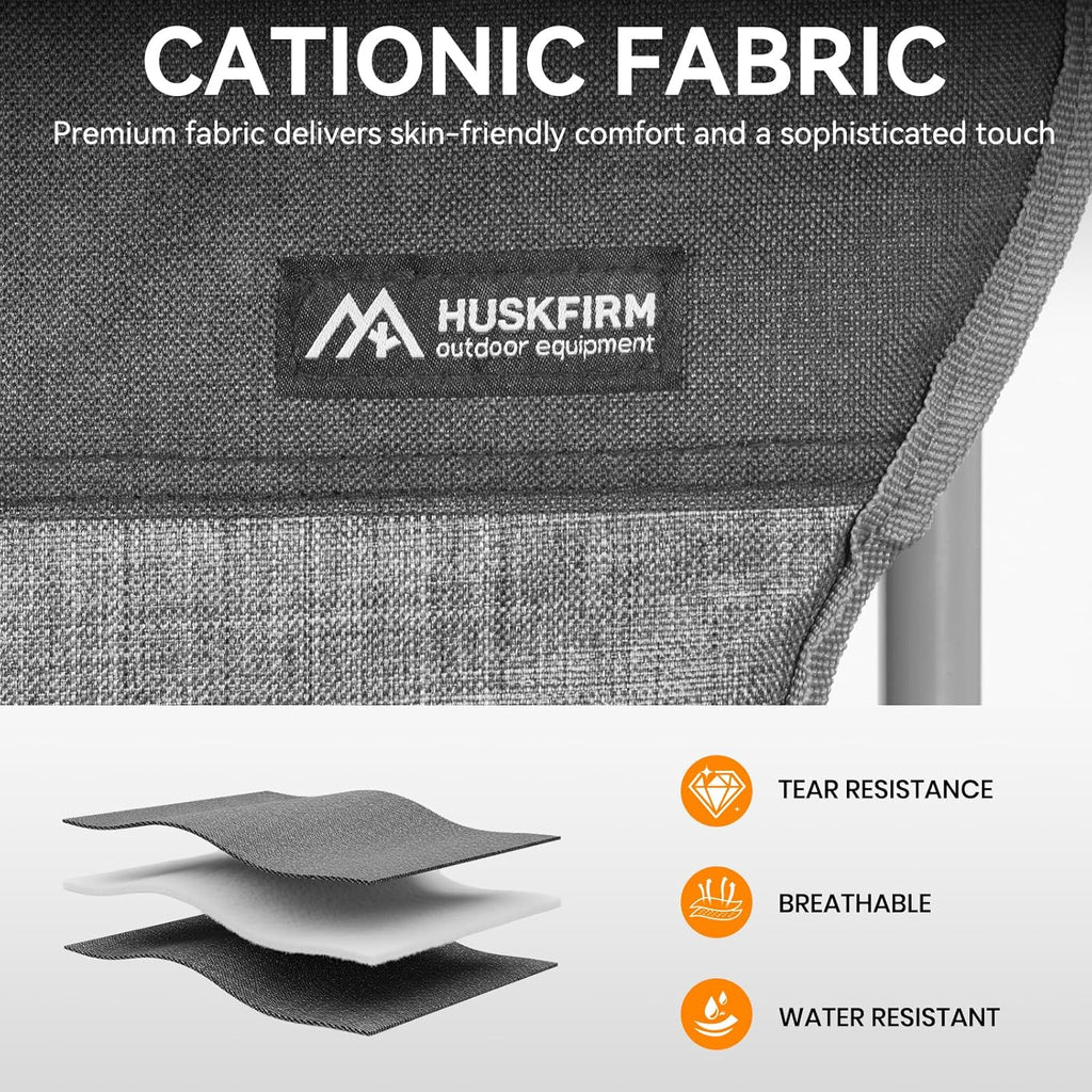 Huskfirm Low Camping Chair Lightweight Double Camping Chair Heavy Duty 2 Person Camping Chair with Cup Holders Padded High Back Camping Loveseat Supports 500 LBS-Grey