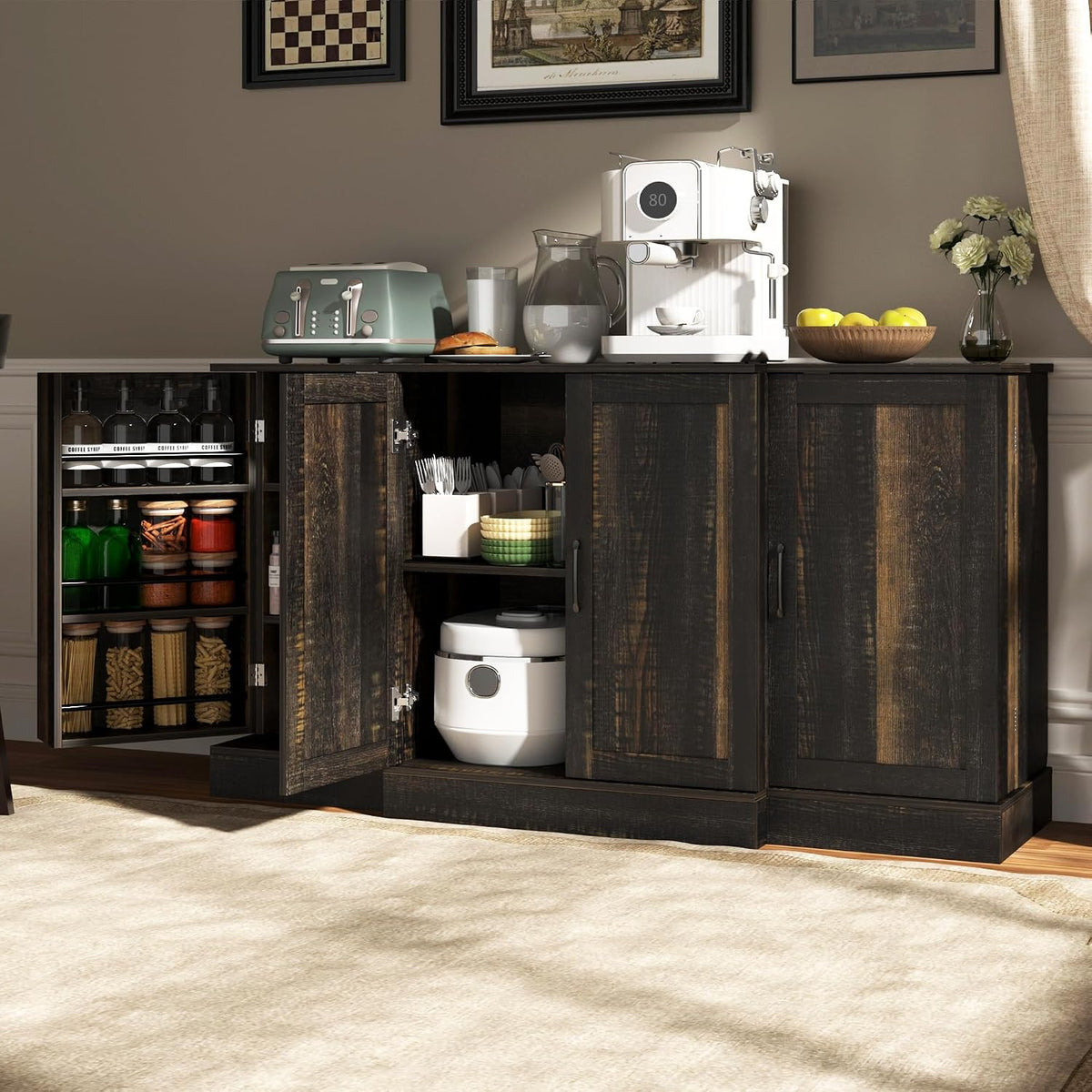 Buffet Cabinet with Storage,59" Large Farmhouse Sideboard Buffet Cabinet with Doors,Kitchen Buffet Storage Cabinet with Adjustable Shelves,Bar Station Table for Kitchen,Dining Room,Living Room