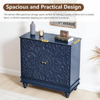 weselon Accent Cabinet with 2 Doors, Luxury Carving Board Storage Sideboard with Adjustable Shelves, Buffet Cabinet Entryway Table for Living Room (Midnight Blue)