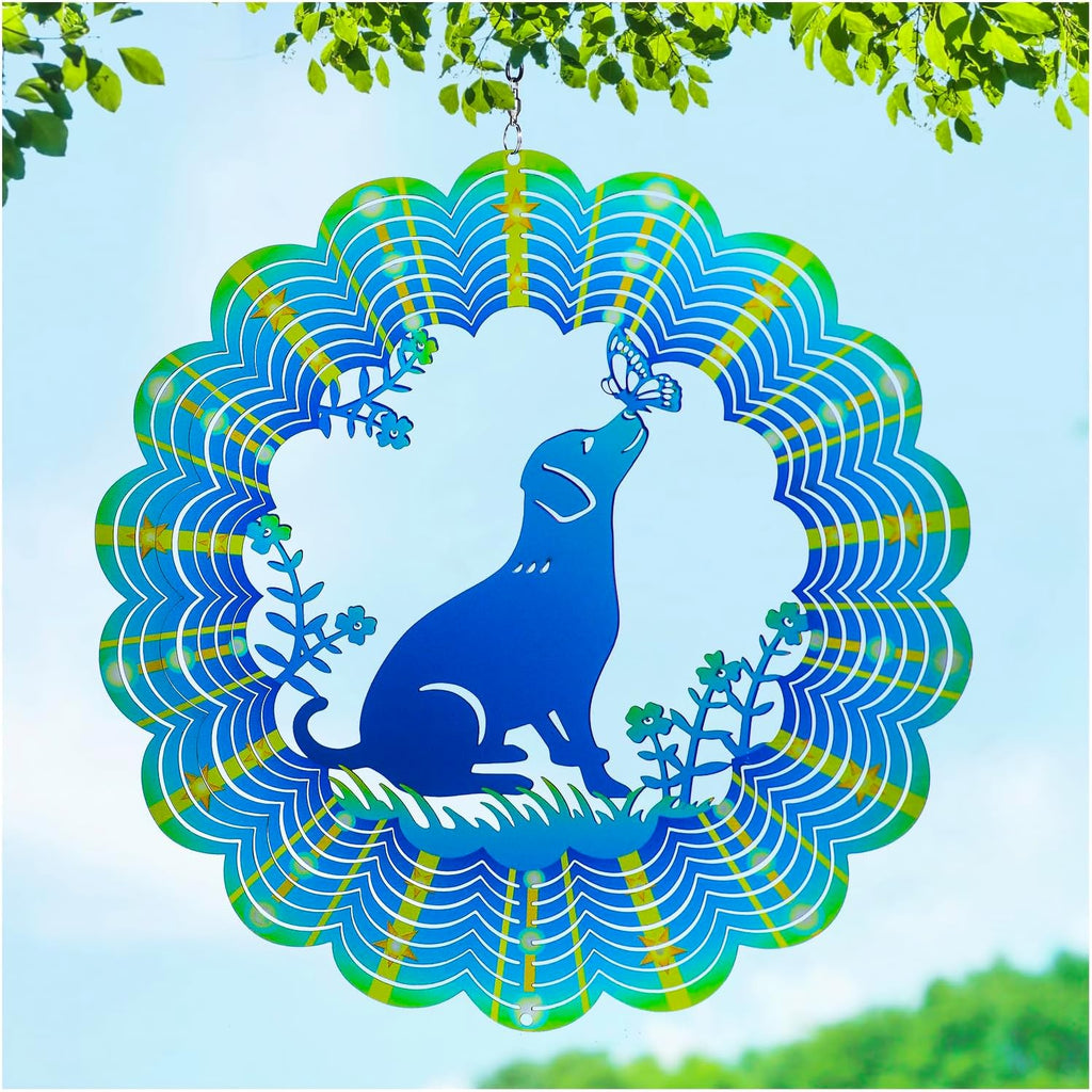 Dog Wind Spinners Labrador Dog Gifts for Women/Men 12 inch 3D Stainless Steel Hanging Wind Spinner Metal Wind Catchers Kinetic Sculpture for Indoor/Outdoor Decor, Yard Art, Garden Decorations