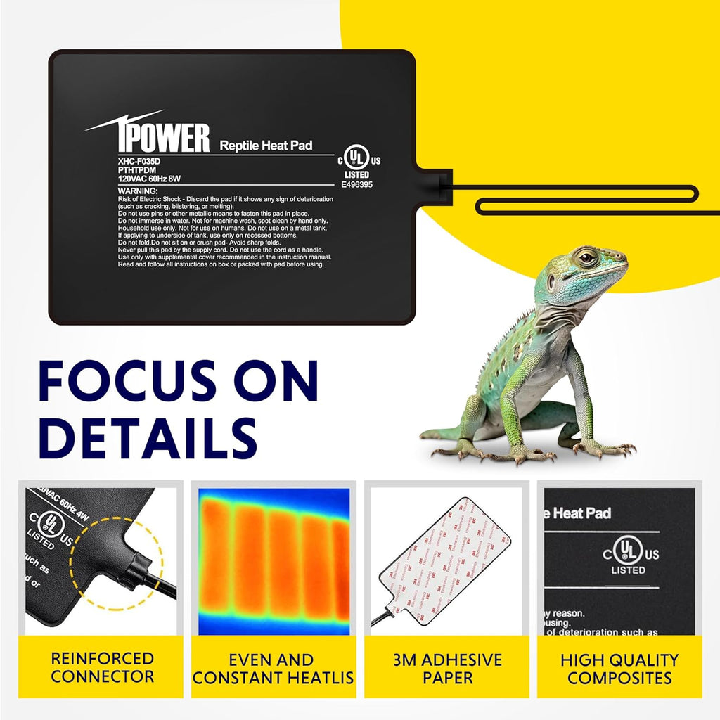 iPower Reptile Heat Pad 6X8 Inch 8W Under Tank Terrarium Warmer Heating Mat for Turtle, Lizard, Frog, Snake, Reptile, and Other Small Animals