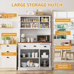 71" Kitchen Hutch with Charging Station, Tall Pantry Storage Cabinet with Microwave Stand, Adjustable Shelves, Slide Drawers, Large Buffet Pantry Cabinet for Kitchen, Dining Room, White