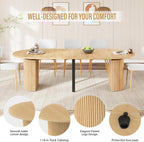 weselon 42"-105" Extendable Dining Table for 4-12, Expandable Oval Dining Room Table with Fluted Pedestal Base & Reinforced Metal Support Leg, Large Modern Kitchen Table for Dining Room (Natural)