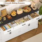 usikey 59” Large Buffet Cabinet with 4 Doors and 3 Drawers, Buffet Sideboard Cabinet with Storage and 2 Adjustable Shelves, Coffee Bar, Wine Bar for Living Room, White