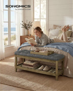SONGMICS Storage Ottoman with Solid Wood Frame, 42.9 x 15.7 x 17.7 Inches | Rectangular Upholstered Bench, Footrest, Tufted Cushion, Easy Assembly, Slate Gray, MARY Collection ULSF009GN01