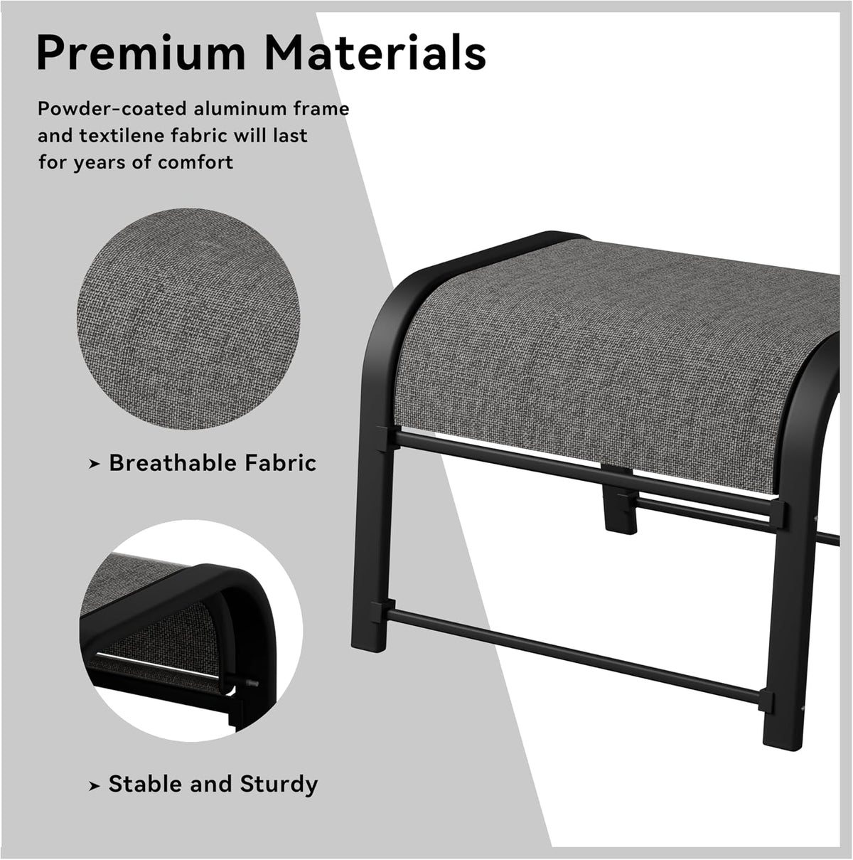 Outdoor Footstool Ottoman with Sturdy Metal Frame & Breathable Textilene Fabric, All-Weather Portable Footrest for Patio, Lawn, Garden, Poolside, Balcony, Camping, Porch & Indoor Use (2, Black)