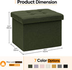 Folding Storage Ottoman, 16.5" Rectangular Footstool with Padded Tufted Lid, Collapsible Storage Footrest for Small Space, Living Room, Bedroom, Dorm, Olive Green
