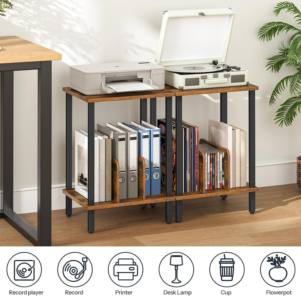 HOOBRO Small End Table, 2-Tier Record Player Stand Vinyl Record Turntable Stand with Storage up to 100 Albums, Small Side Table for Living Room, Bedroom Rustic Brown, FG05RS01