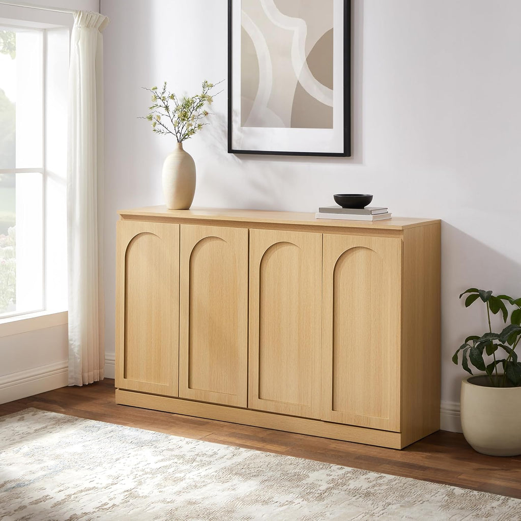 Crosley Furniture Marco Modern Sideboard Buffet Cabinet with Shelves, Dining Room, Kitchen, TV Stand Console, Ash