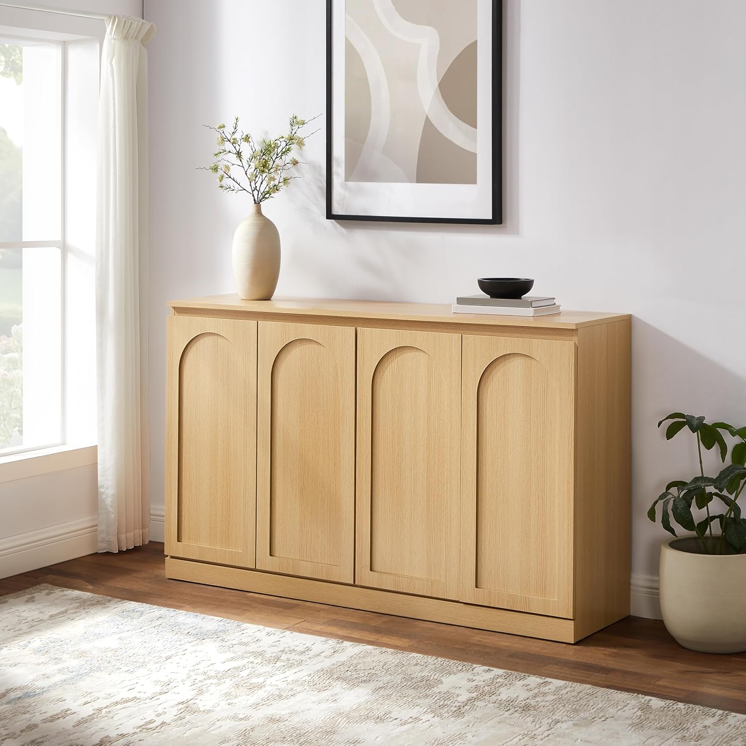 Crosley Furniture Marco Modern Sideboard Buffet Cabinet with Shelves, Dining Room, Kitchen, TV Stand Console, Ash