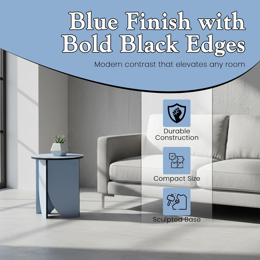 Kings Brand Furniture Zoe Modern Round End Table – Wooden Accent Side Table for Living Room, Bedroom, or Office, Compact Nightstand for Small Spaces (Blue)