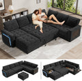 WEUP 7 Seat L Shaped Sectional Sleeper Sofa Bed with Pull Out Bed, Chenille Sectional Sleeper Couch with Ottoman, Adjustable Backrest, USB Ports, LED, Side Table, Tool-Free Assembly, Chenille Black