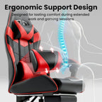 Gaming Chair, Ergonomic Footrest, Lumbar & Headrest(Red Black) | Steel frame, PVC leather & memory foam; 330 lb; 21" seat; 360° swivel, 90–155° recline; easy assembly; gaming & work