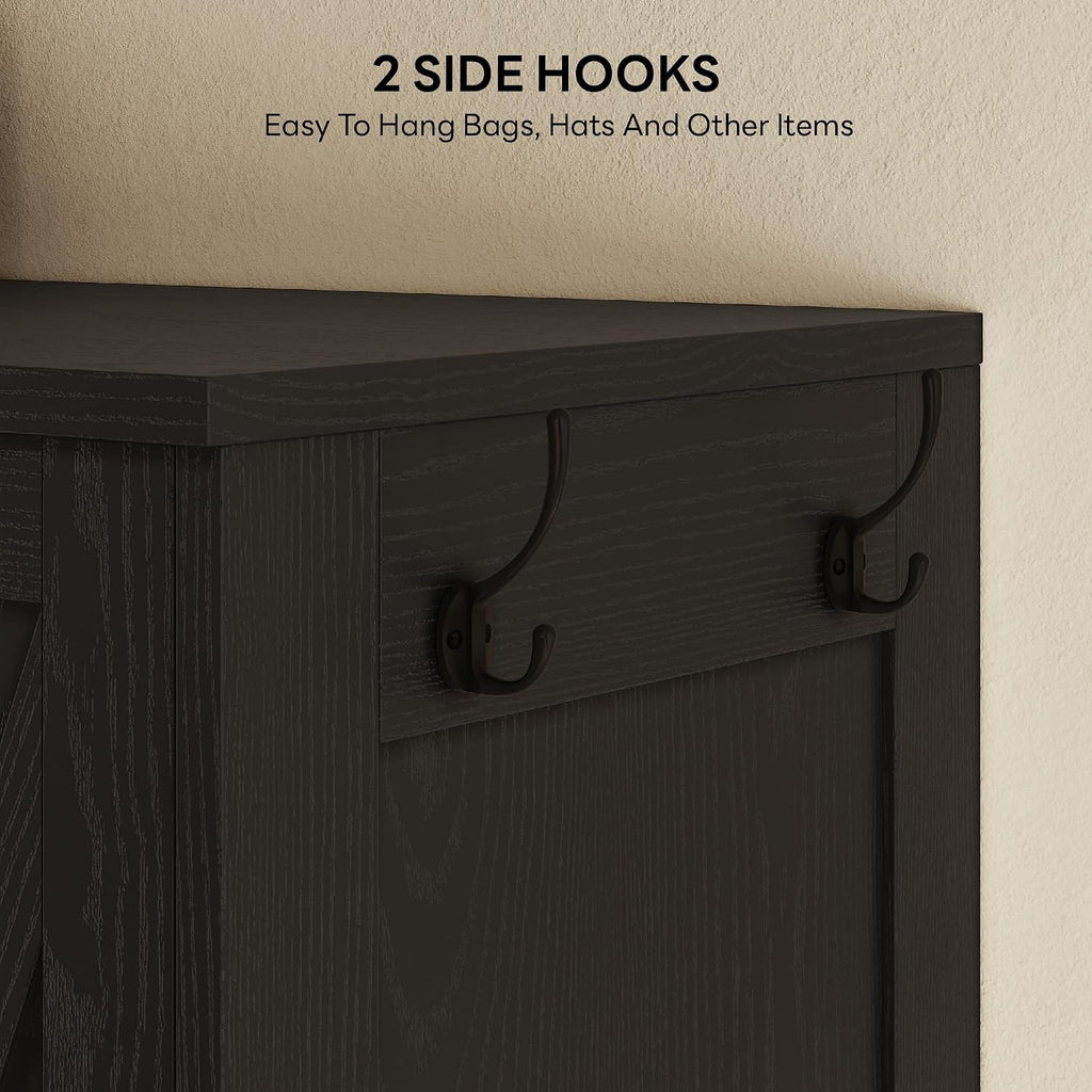 LIKIMIO Armoire Wardrobe Closet 70 Inches, Large Storage with Mirror, 2 Doors, Drawer, and Shelves, Modern Bedroom Freestanding Wooden Wardrobe Combination with Hanging Rail, Black