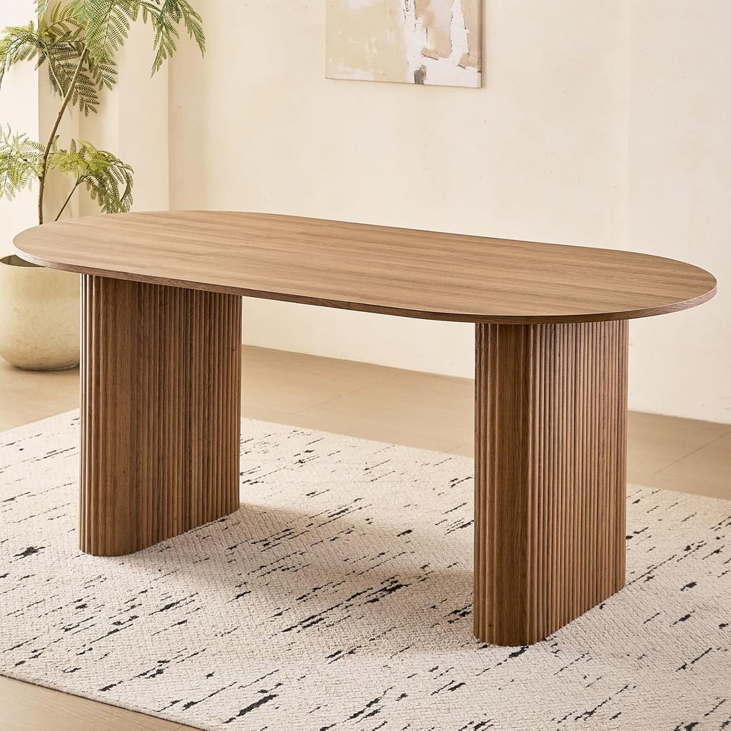 70.9" Large Dining Table for 4, [Rounded Edges] [Fully Assembled Table Base] Modern Wood Kitchen Dinner Table for Restaurant Apartment Meeting Study Room, Easy Setup, Brown