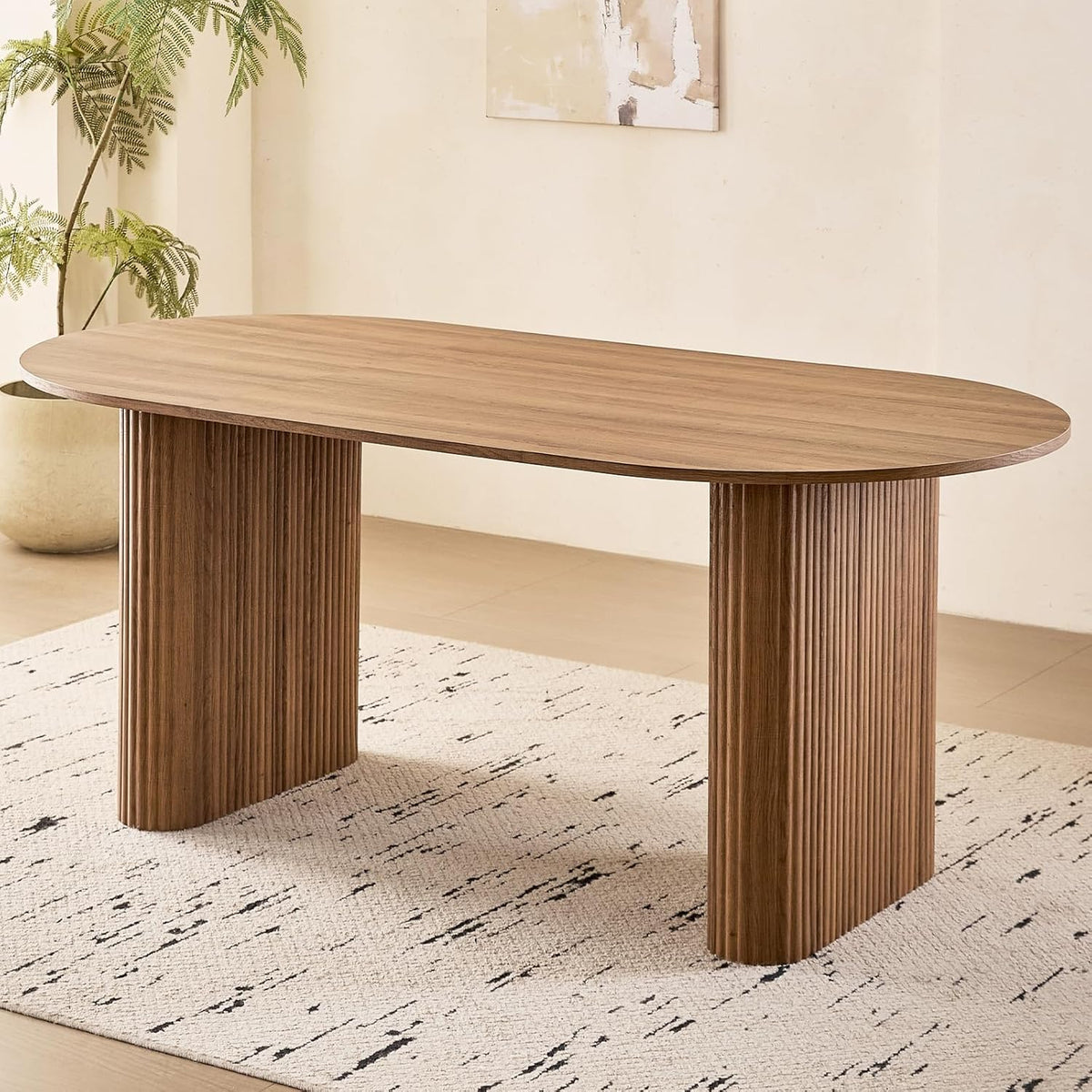 70.9" Large Dining Table for 4, [Rounded Edges] [Fully Assembled Table Base] Modern Wood Kitchen Dinner Table for Restaurant Apartment Meeting Study Room, Easy Setup, Brown