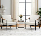 RNKSFX Modern Accent Chairs Set of 2 for Living Room Bedroom Mid Century Arm Chairs Upholstered Office Accent Chairs Comfy Waiting Room Chairs with Metal Frame, Cream White
