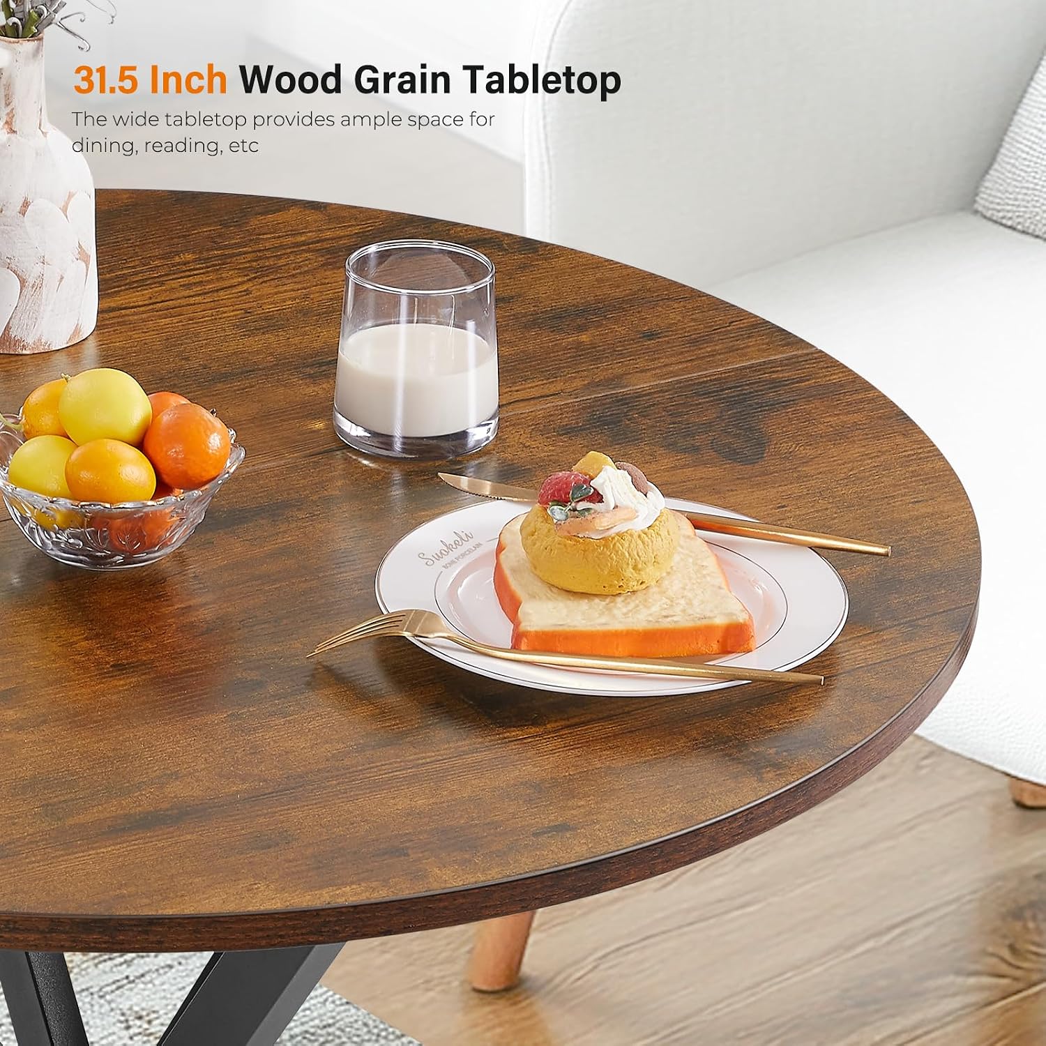 Vantic 31.5" Small Round Dining Table for 2-4, Round Kitchen Table for Small Spaces, Farmhouse Circle Dining Room Table for Kitchen and Living Room, Rustic Brown