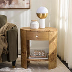SAFAVIEH Home Collection - Philippe Natural Brown Oval Top Accent Table, 1 Drawer 1 Shelf Side Table, Burl Wood Look, Fully Assembled (ACC6612A)