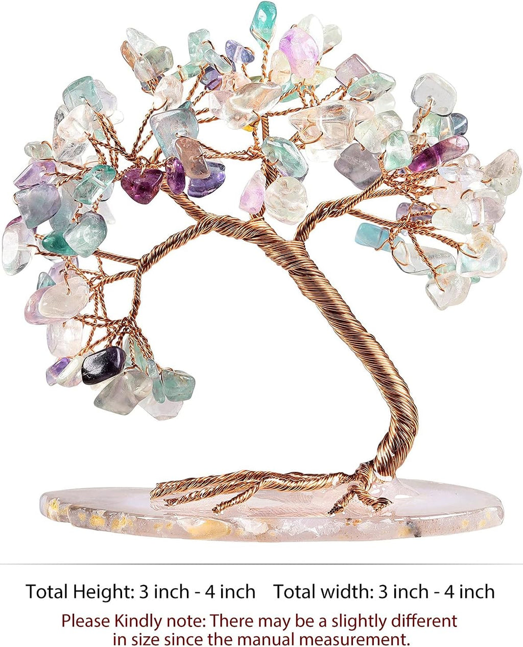 TUMBEELLUWA Reiki Crystal Money Tree with Agate Slice Base Feng Shui Stone Bonsai Tree Figure Decor for Happiness Good Luck and Wealth, Fluorite