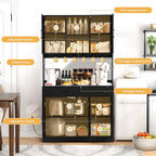 Grepatio 71" Kitchen Pantry Cabinet, Pantry Cabinet with Charging Station, Storage Cabinets with Door, Adjustable Shelves and Hooks, Farmhouse Kitchen Hutch for Dining Room, Living Room (Black)