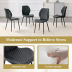 Dining Chairs Set of 4, Modern Upholstered Kitchen Chairs with Curved Back, Diamond Stitching, Padded Cushion Seat and Metal Legs, Comfy Side Accent Chairs for Dining Room, Kitchen, Black