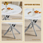 Knocbel 35.43" Dining Table for 4, Round Coffee Table with Granite Top and Metal Cross Legs, Modern Circle Dinner Kitchen Table for Apartment Home Office, Silver+Granite